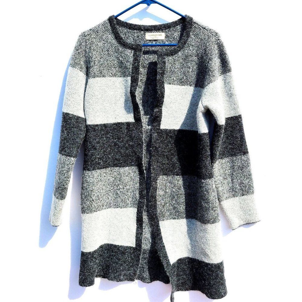 Womens Gray Cardigan Sweater Size S/M Striped Cardigan By Loved & Adored Furry